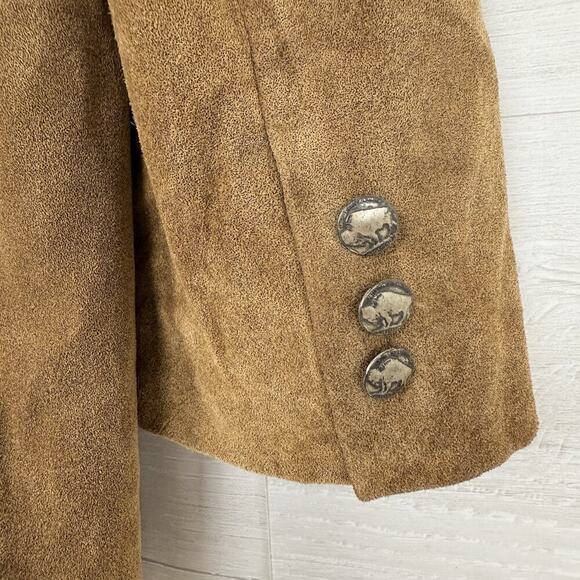 Cabela's Brown Leather Sport Coat Blazer Men 44 R Buffalo Nickel Buttons Suede - Picture 8 of 16